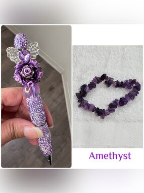 Amethyst bead bracelet and fancy bead pen